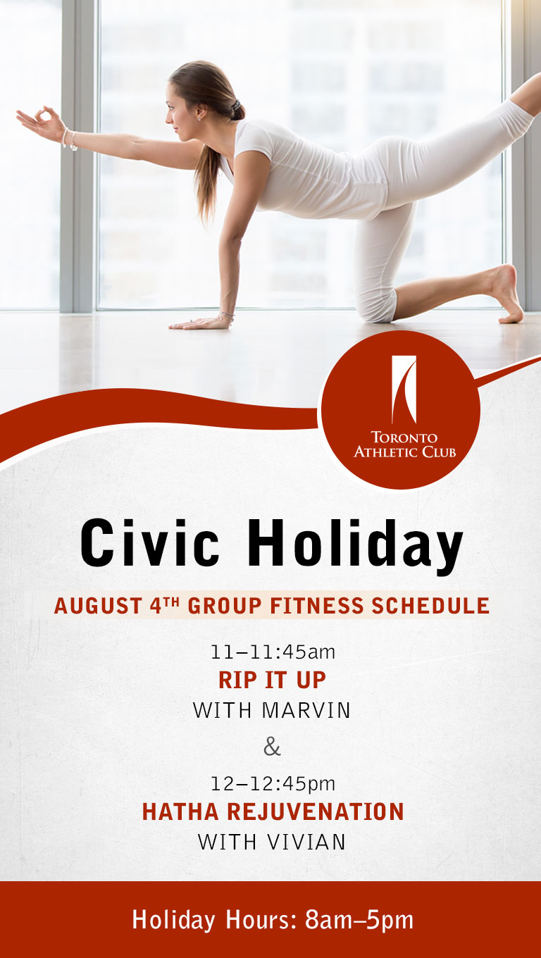 Civic Holiday group fitness schedule - Monday, August 4th